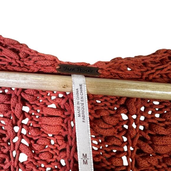 Free People 100% Cotton Open-Knit Cropped Sweater Womens M Orange Beachy - Picture 6 of 7